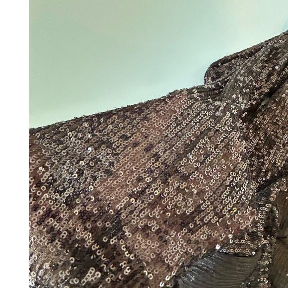 Parker sequin black mini cocktail dress size 0 collar long sheer sleeve tie fron - Picture 8 of 12